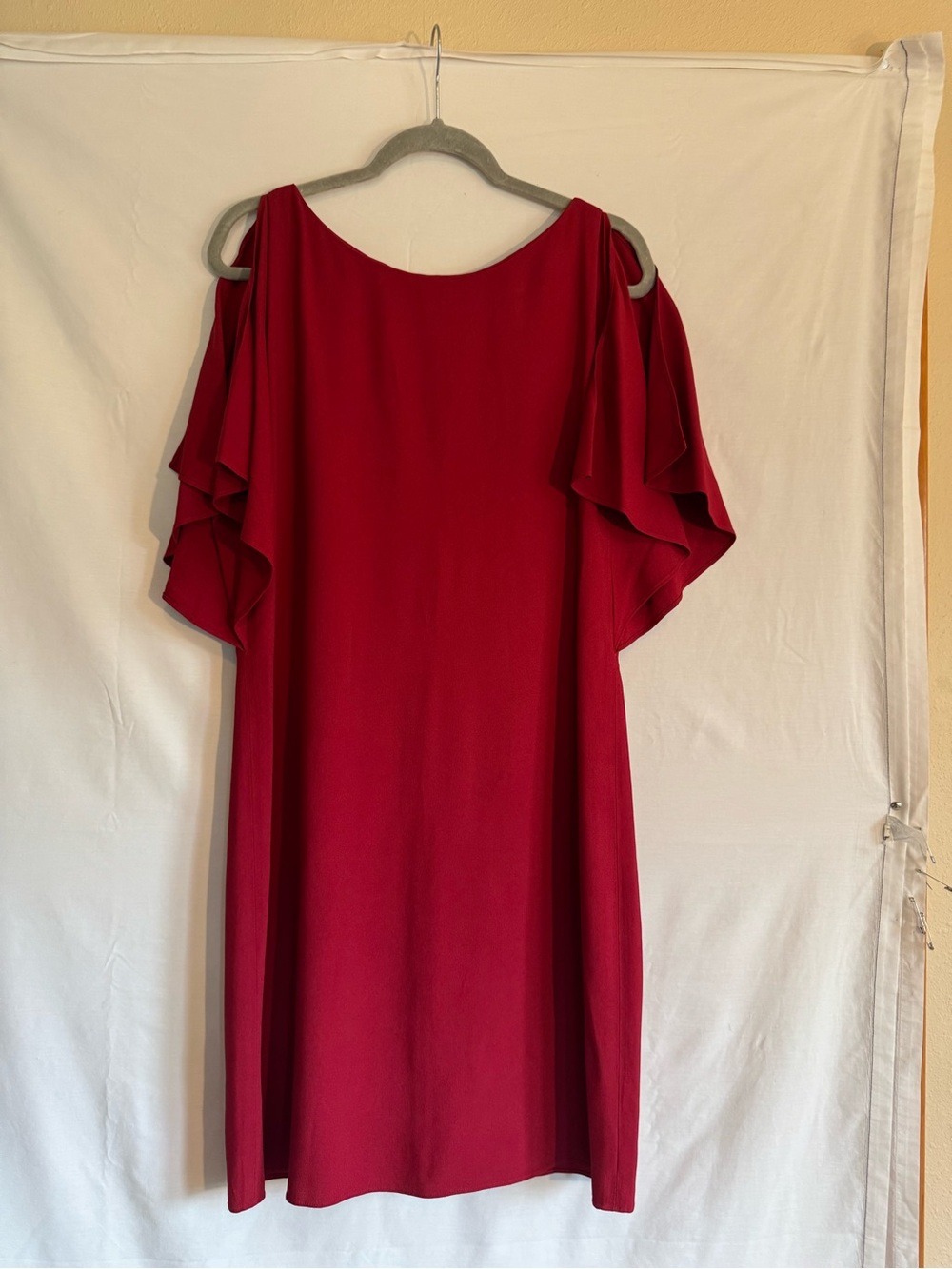 Theory Red Midi Dress with Ruffle Sleeves